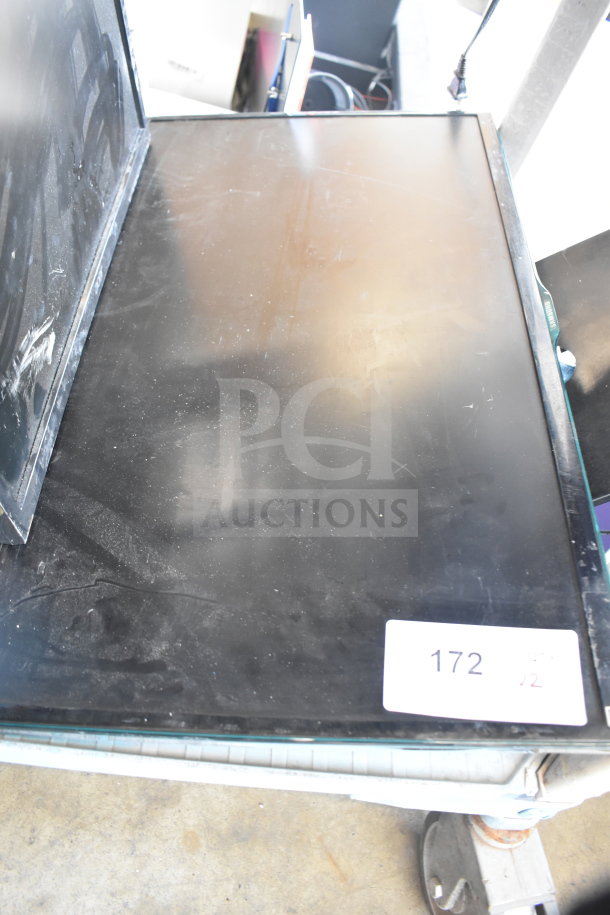 Samsung S27D390H and Acer LCD monitors, screens shown face-down. Auction tag reads "172". Condition not specified.
