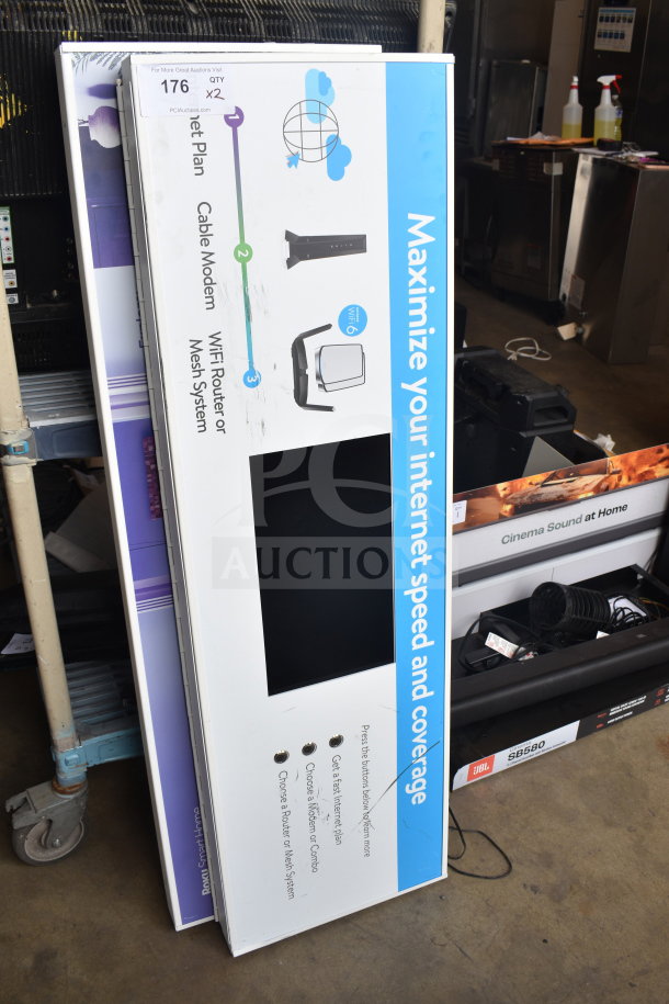 2 store displays featuring an LCD advertising player. Includes graphics for WiFi speed and coverage. Quantity of 2.