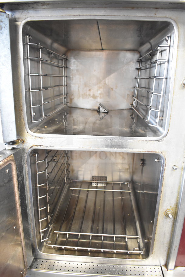 Crown SX-7G3 commercial steam cabinet, natural gas, two-deck, stainless steel, 94,000 BTU, used condition.