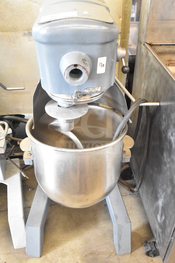 Hobart D300T 30 Quart Mixer with bowl and dough hook, 200V, 3 phase, commercial grade, visible wear, labeled "130".