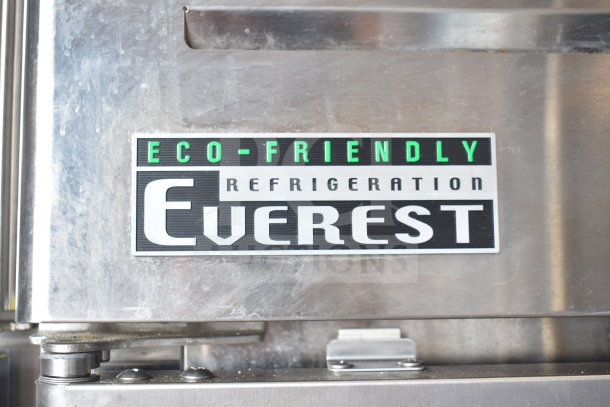Everest ESR2 Commercial 2 Door Reach In Cooler, eco-friendly refrigeration label, stainless steel, on casters, 115V, 1 phase.