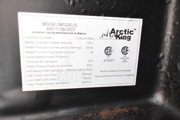 Arctic King Model ARV115B1AST label showing specifications: 115V, 1 Phase, 115-can capacity, CSA certified.
