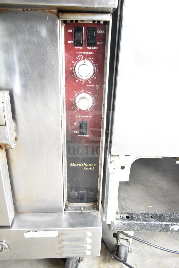 Southbend Marathoner Gold commercial gas convection oven with view-through door, thermostatic controls, and commercial casters.