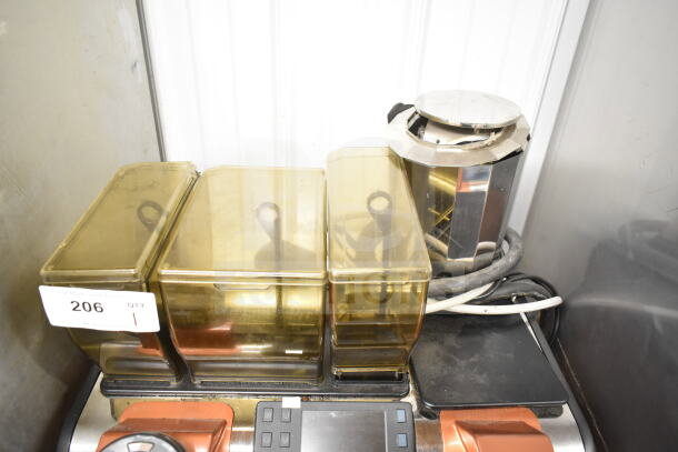 Thermoplan Mastrena stainless steel super automatic espresso machine with LCD display, hoppers, steam wand, 208V.