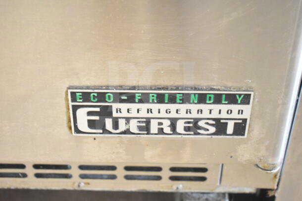 Everest ETBF1 commercial undercounter freezer with eco-friendly label, stainless steel surface, on casters. 115V, 1 Phase.