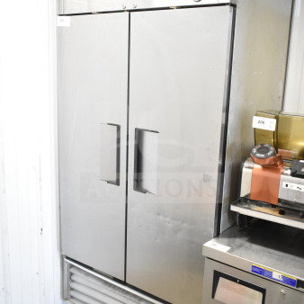 True T-49 Commercial 2 Door Reach In Cooler, stainless steel, 115 volts, 1 phase, used condition, model T-35.