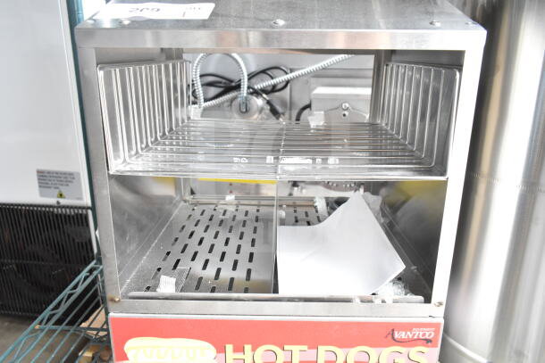 Brand new Avantco 177HDS175 commercial hot dog steamer, holds 175 dogs and 40 buns, 120 volts, slight scratches.