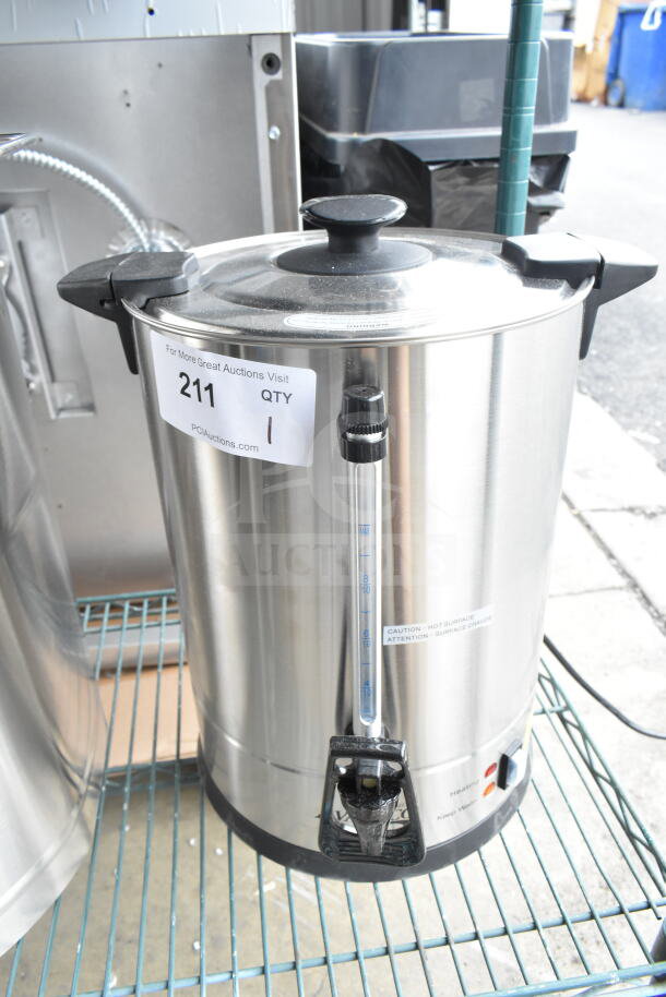 BRAND NEW Avantco 177CU65ETL 65 Cup Stainless Steel Coffee Urn, 110-120 Volts, lateral sight glass, minor scratches visible.