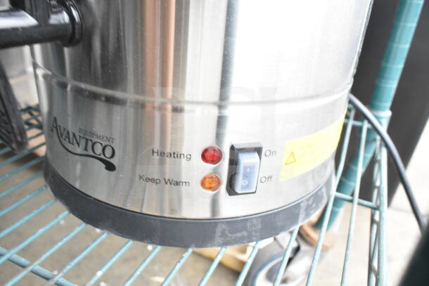 BRAND NEW Avantco 65-cup stainless steel coffee urn with heating, keep warm, and power switch features; minor scratches.