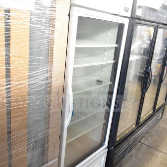 2022 True TSCI-600R-G-PH commercial single door reach-in cooler, 115 volts, 1 phase, glass door, white finish, excellent condition.