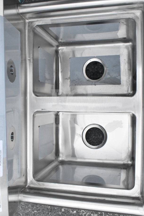 BRAND NEW SCRATCH AND DENT Regency 600S21014 27" two-compartment commercial sink, stainless steel, no legs.