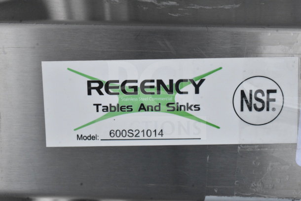 Regency 600S21014 27" two-compartment commercial sink, scratch and dent condition, no legs, NSF certified.