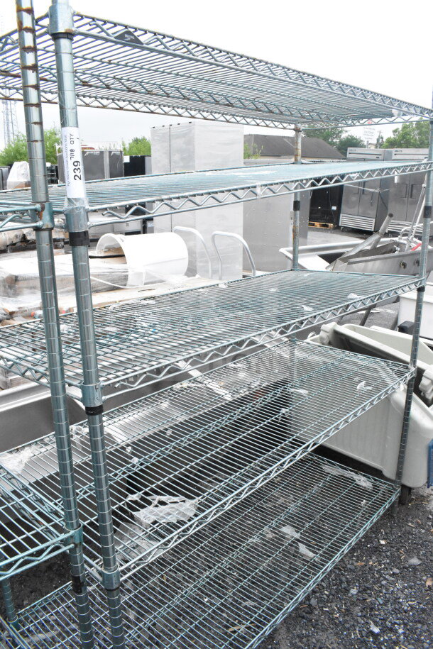 Metro Chrome Finish 5 Tier Wire Shelving Unit in fair condition. Buyer to dismantle. Visible industrial label: 239 QTY 4/0.