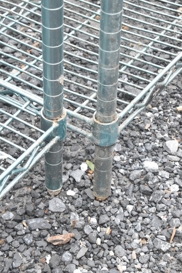 Metro chrome finish 5-tier wire shelving unit with visible wear. Buyer must dismantle. Consider freight charges.