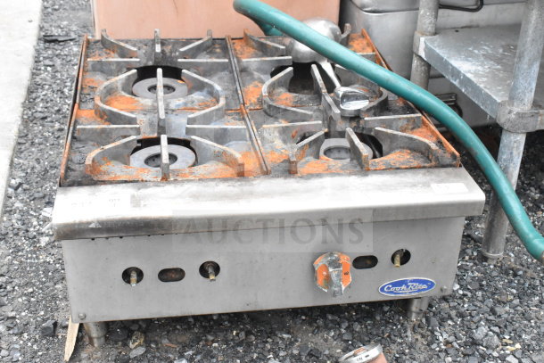 Cook Rite Commercial Countertop 4 Burner Gas Range, worn condition with rust visible, Cook Rite label on front panel.