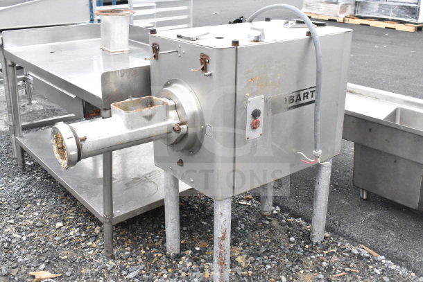 Hobart Commercial Meat Mixer Grinder; stainless steel, visible wear, model info partially obscured, essential for large-scale operations.