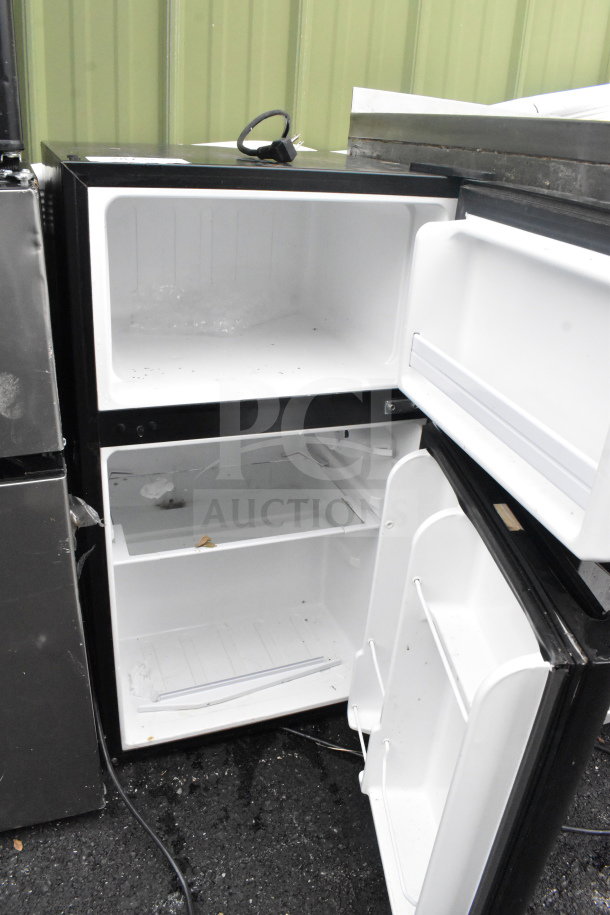 3 various mini coolers including Galanz, Black & Decker, Vissani, 115 volts, 1 phase, open interior, used condition.