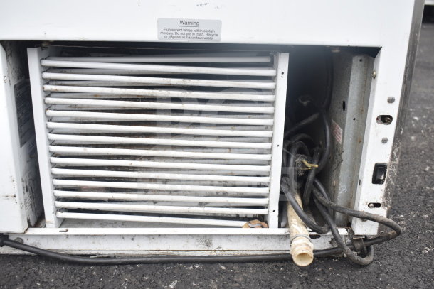Carrier BRT68P Commercial Chest Freezer base view showing ventilation and wiring. 115 Volts, 1 Phase, used condition.