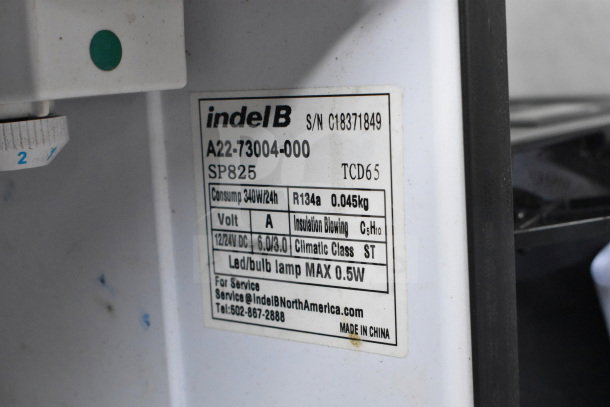 IndelB A22-73004-000 Built-In Mini Cooler, 12/24V DC, label with model details, and specifications.