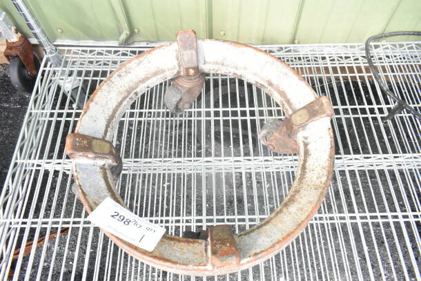 Commercial Mixing Bowl Dolly with rusted metal frame and four wheels, tagged with auction number 298.