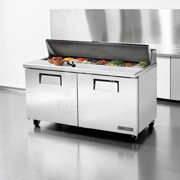 True TSSU-60-16 refrigerated prep table, 60", 16-pan capacity, stainless steel, excellent condition, NSF & UL listed.