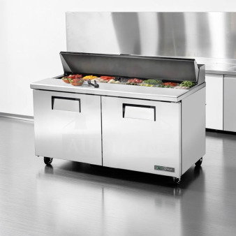 True TSSU-60-16 refrigerated prep table, 60", 16-pan capacity, stainless steel, excellent condition, NSF & UL listed.