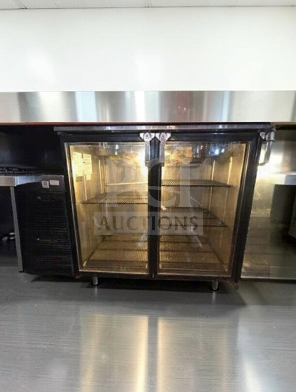 Glastender ND52-L6-GN(LR) 52" two glass door back bar refrigerator, professionally maintained, NSF & UL listed, fully operational.