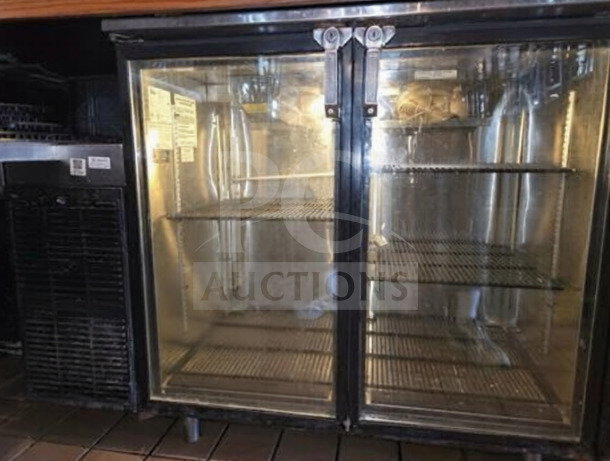 Glastender ND52-L6-GN(LR) 52" two glass door back bar refrigerator, professionally maintained, fully operational, NSF & UL listed.
