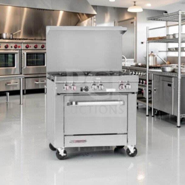 Southbend S36D commercial 6-burner natural gas range with standard oven, 203,000 BTU, in exceptional condition.