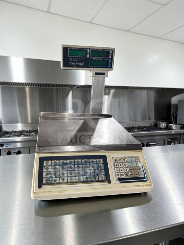 Skyfood PC-100-PL 10" stainless steel price computing scale with pole display, 60 lb capacity, fully operational, model SKY-S-SCAL-1229.