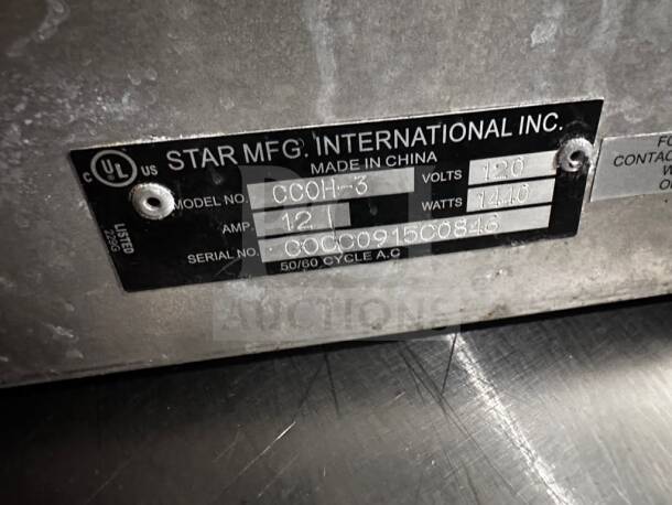 Star Holman CCOH-3 Convection Oven, UL & cULus listed, 120V, 1440W, prime condition, fully tested, model and serial label shown.