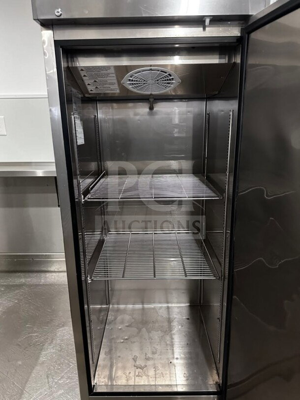 Turbo Air EF24-1-N-V reach-in freezer, excellent condition, 21.9 cu. ft., R290, 115V, empty interior with shelves visible.
