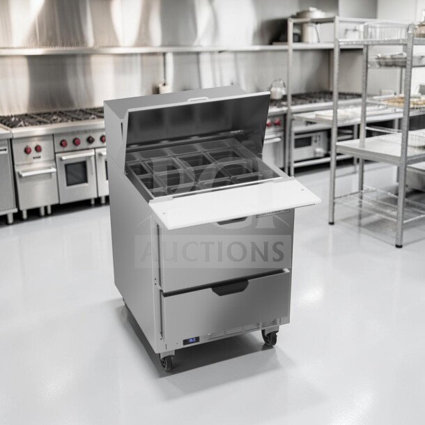 Beverage-Air SPED27HC-12M-B 27" Mega Top Refrigerated Prep Unit, immaculate, 6.8 Cu. Ft., NSF & UL listed, 115V.