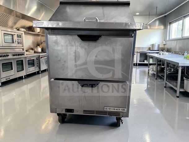 Beverage-Air SPED27HC-12M-B 27" mega top prep unit with drawers, immaculate condition, NSF & UL listed, 6.8 cu. ft., tested.