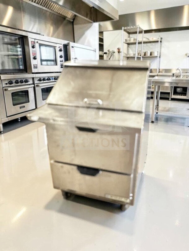 Beverage-Air SPED27HC-12M-B 27" Mega Top Prep Unit, immaculate, with drawers, 6.8 cu. ft., NSF & UL listed.