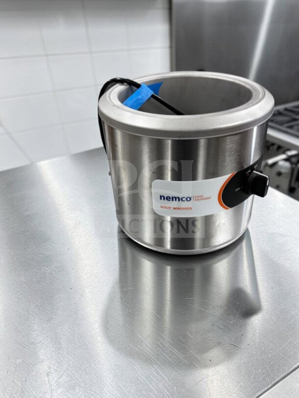 Brand new Nemco 6100A 7 Qt. stainless steel countertop soup warmer; NSF & ETL listed, 120V, 550W, ready for commercial use.