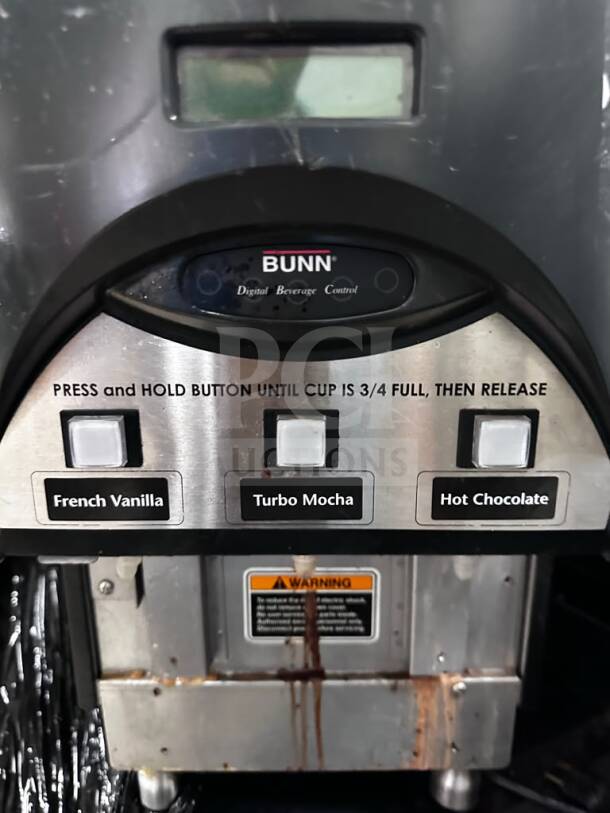 Bunn iMIX-3S+ 38600.0300 beverage dispenser, 3 hoppers, French Vanilla, Turbo Mocha, Hot Chocolate; NSF & ETL listed.