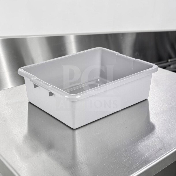 Uline Utility Tote, 22"x17"x7" gray plastic, commercial storage tub, NSF certified, restaurant-ready, model ULI-S-TOTE-1246.