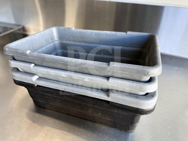 Uline Utility Tote Lot, Qty 4, 22" x 17" x 7" Gray Plastic Storage Tubs, NSF Certified, for Restaurant Use (ULI-S-TOTE-1246).