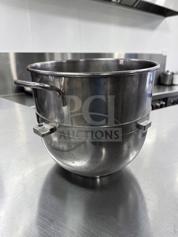 Hobart 30 Qt. stainless steel mixer bowl, high-grade condition, heavy-duty, commercial replacement, ready for use.