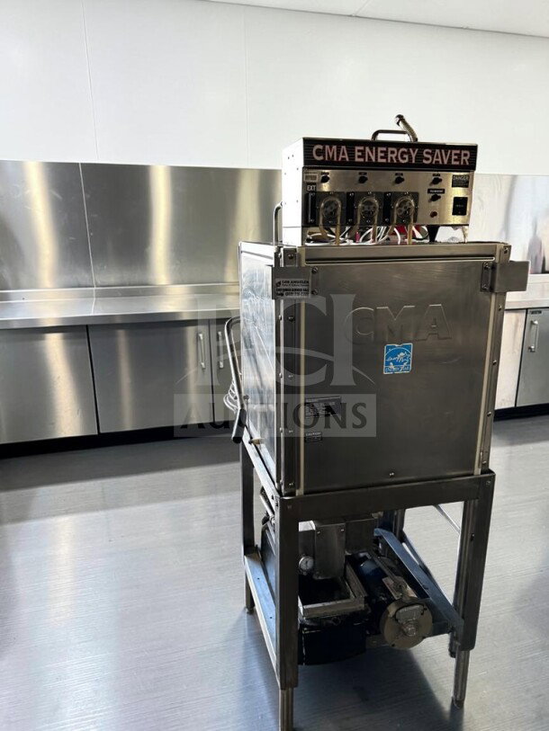 CMA EST-AH2 Energy Mizer® dishwasher in exceptional condition, 40 racks/hour capacity, 115V, fully tested and operational.