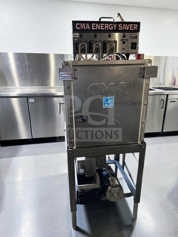 CMA EST-AH2 Energy Mizer commercial dishwasher in excellent condition, 40 racks/hour, with visible control panel and CMA branding.