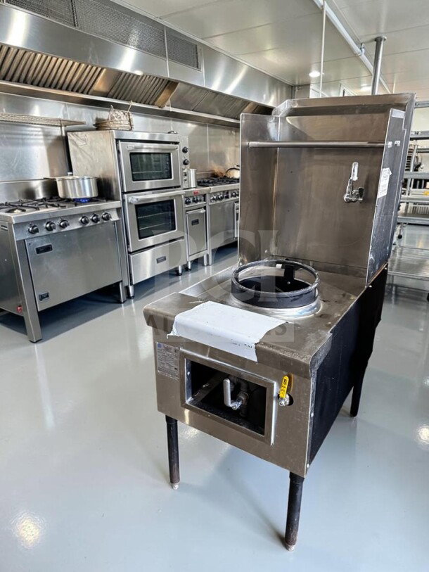 ABC Restaurant Equipment single-hole Chinese wok range, model ABC-1, 23-tip jet burner, 110,000 BTU, natural gas, NSF certified.