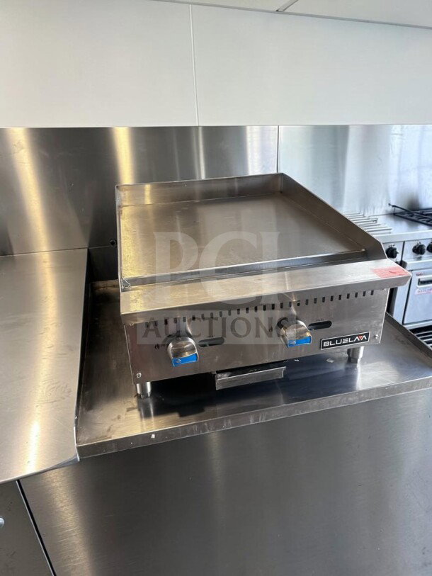 Pristine Blue Lava BLGM24-24D gas griddle, 24" heavy-duty, 1" plate, 60,000 BTU, natural gas, CSA certified, new condition.