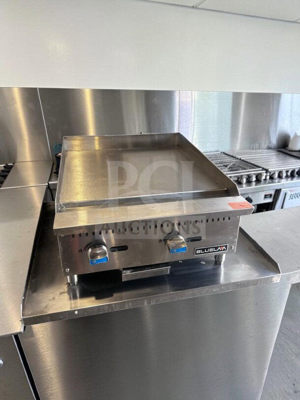 Blue Lava BLGM24-24D 24" commercial gas griddle, 60,000 BTU, stainless steel, pristine condition, CSA certified, new.