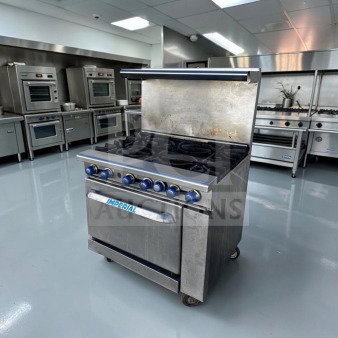 Imperial IR-6 Pro 36" 6-burner gas range with oven, 227,000 BTU, natural gas, NSF & CSA certified, superior condition.