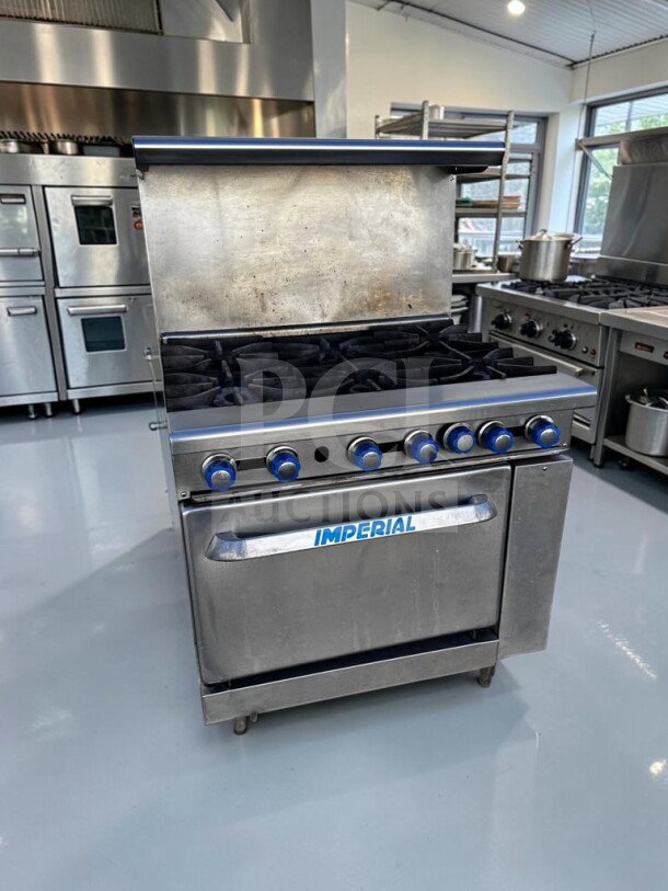 Imperial IR-6 36" gas range, 6 burners, NSF & CSA certified, superior condition, 227,000 BTU, stainless steel.