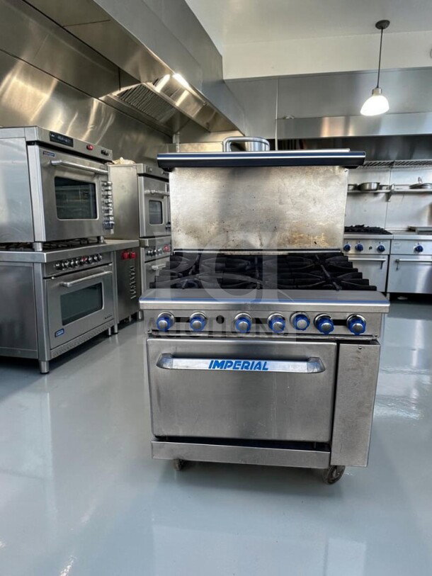 Imperial IR-6 Pro 36" Gas Range with 6 burners and standard oven in superior condition, NSF & CSA certified, 227,000 BTU, tested.