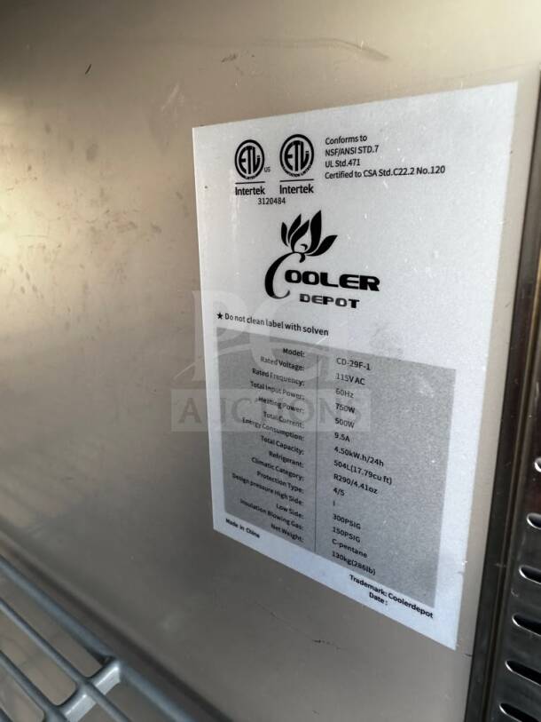 Cooler Depot CD-29F-1, 29" commercial freezer, 17.79 Cu. Ft., 115V, ETL & NSF certified, pristine condition, fully tested.