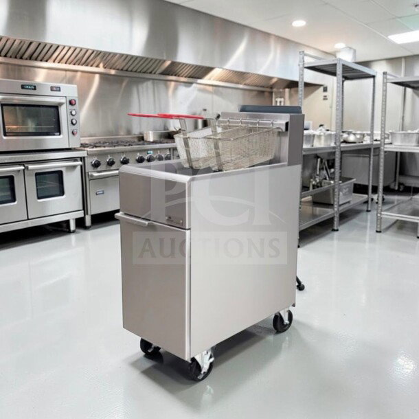 Cooler Depot HFRF-120B-NG fryer, 120,000 BTU, four burners, twin baskets, ETL & NSF certified, natural gas, commercial kitchen.